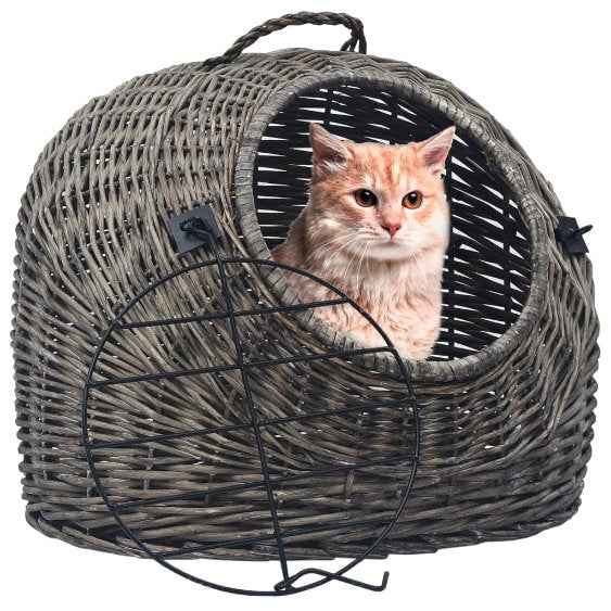 vidaXL Transportadora p/ gatos 45x35x35 cm salgueiro natural cinzento