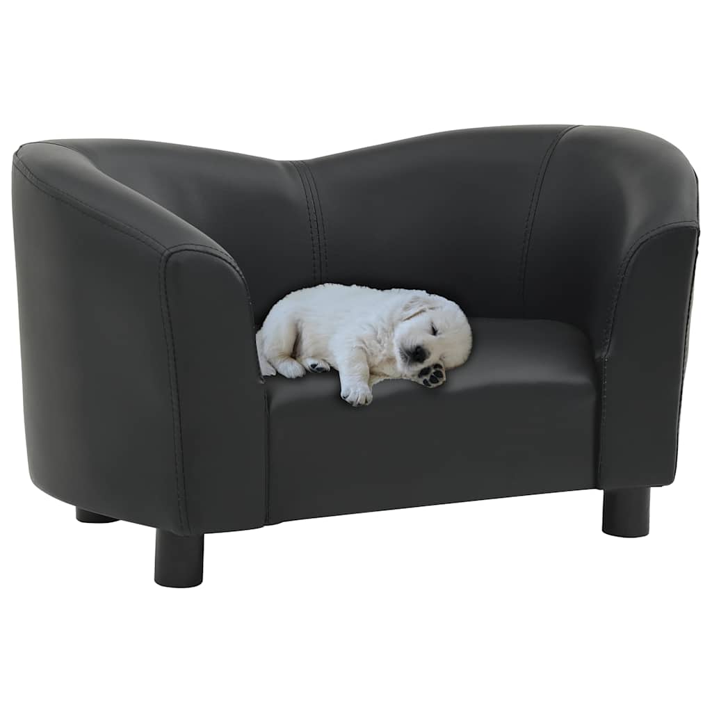 vidaXL Sofá para cães 67x41x39 cm couro artificial preto