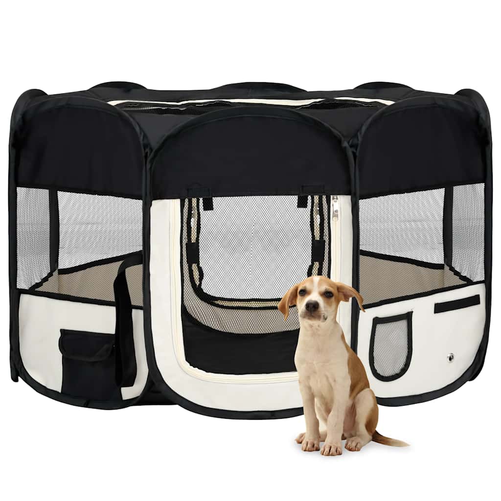 vidaXL Parque dobrável p/ cão c/ saco de transporte 90x90x58 cm preto