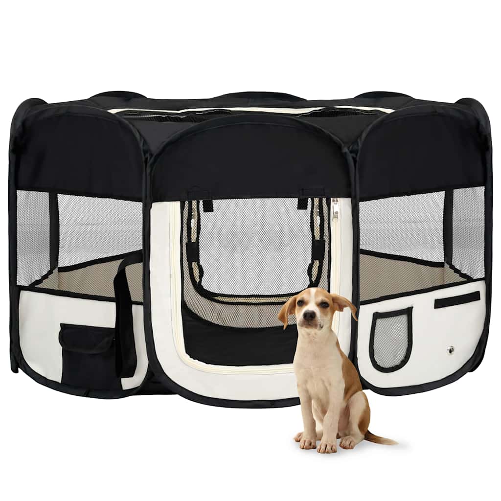 vidaXL Parque dobrável p/ cão c/ saco de transporte 90x90x58 cm preto