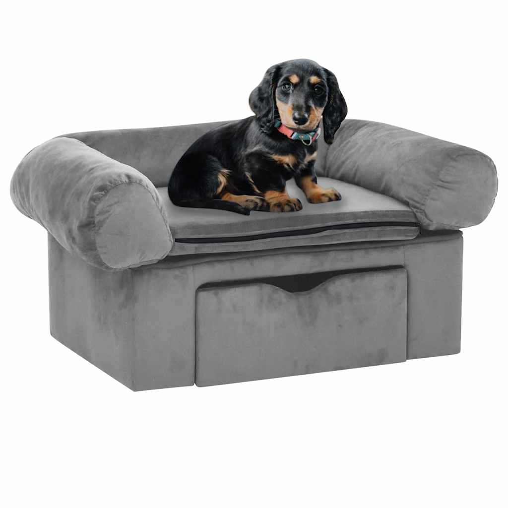 vidaXL Sofá para cães com gaveta 75x50x38 cm pelúcia cinzento
