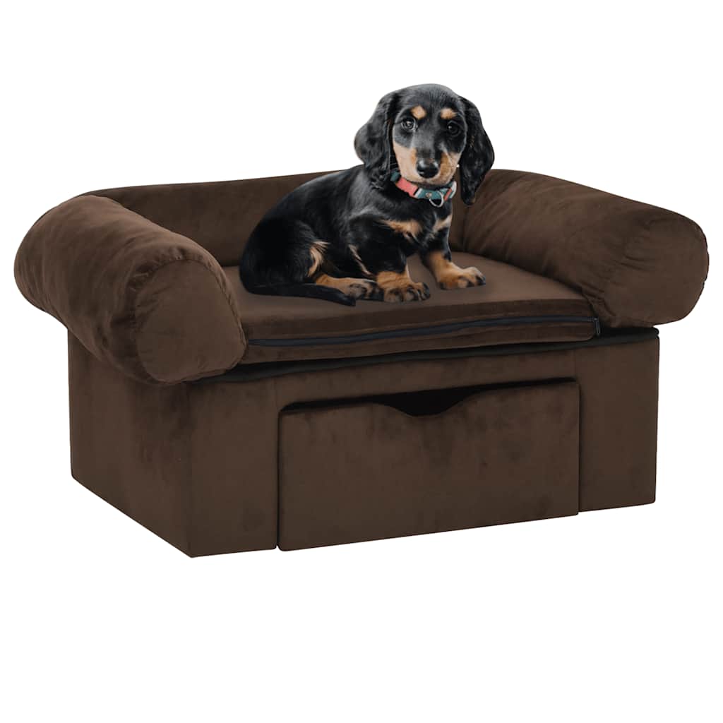 vidaXL Sofá para cães com gaveta 75x50x38 cm pelúcia cinzento