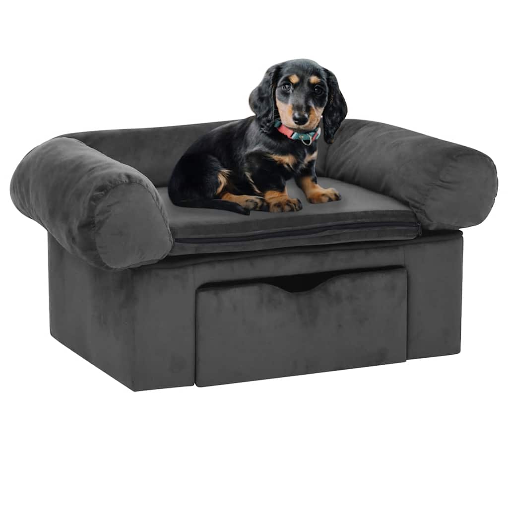 vidaXL Sofá para cães com gaveta 75x50x38 cm pelúcia cinzento