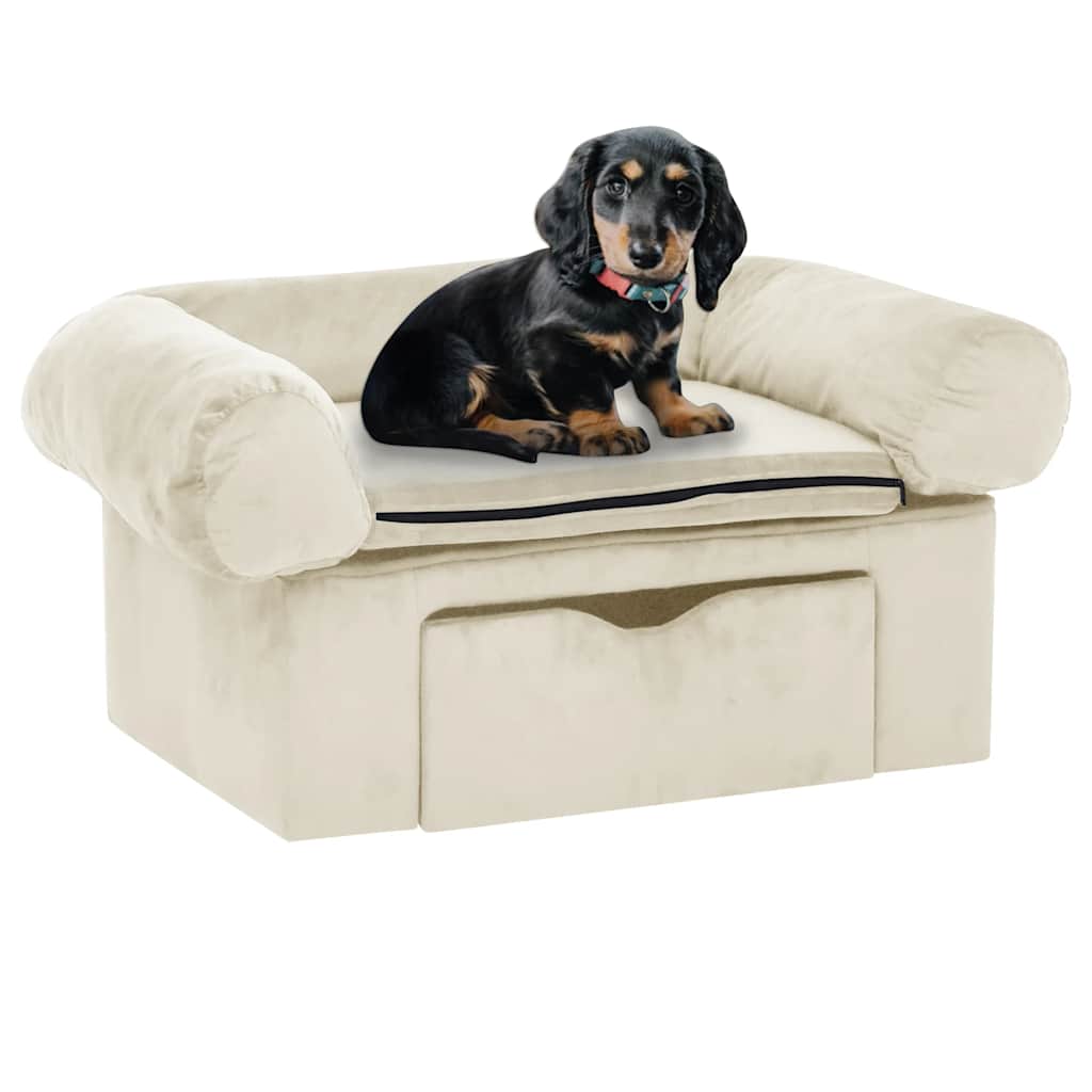 vidaXL Sofá para cães com gaveta 75x50x38 cm pelúcia cinzento