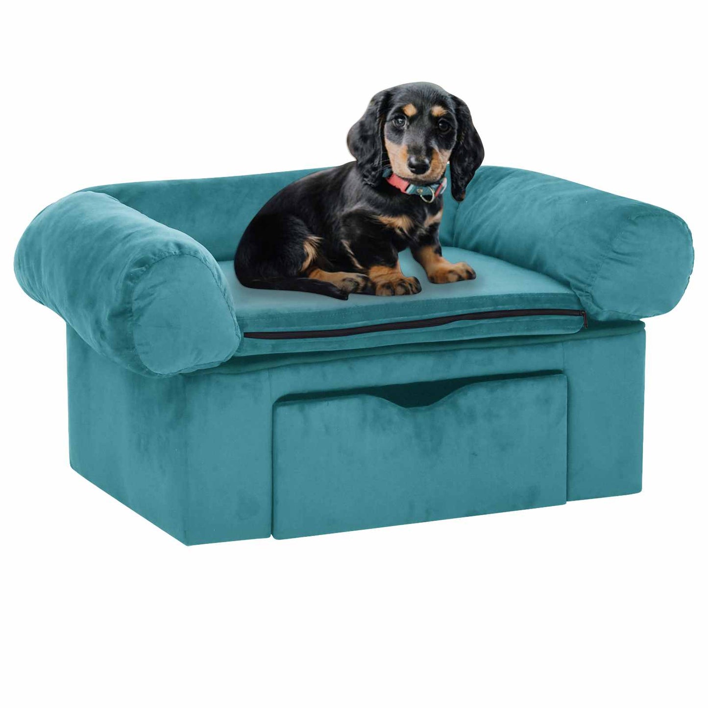 vidaXL Sofá para cães com gaveta 75x50x38 cm pelúcia cinzento
