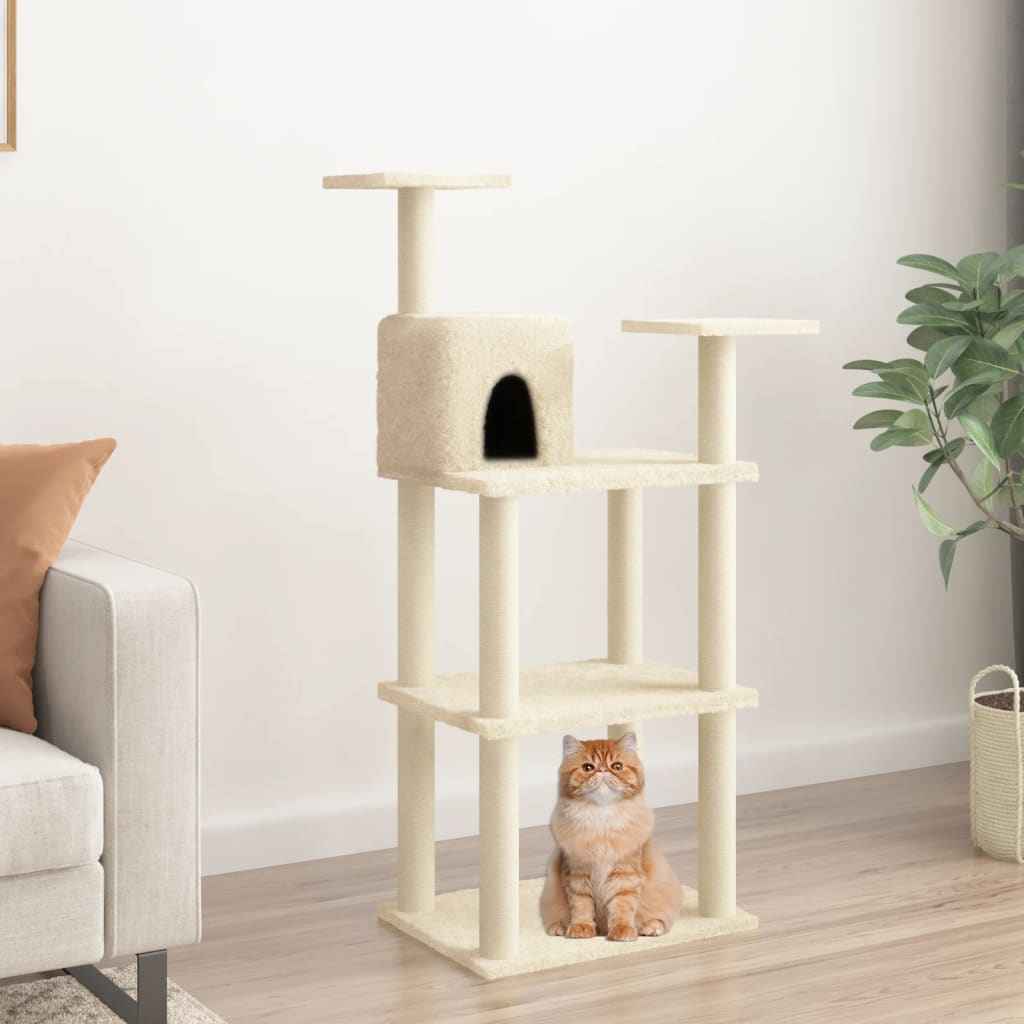 vidaXL Árvore para gatos c/ postes arranhadores sisal 118,5 cm creme