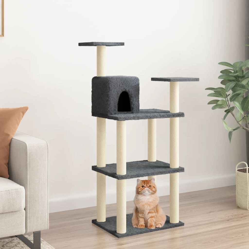 vidaXL Árvore para gatos c/ postes arranhadores sisal 118,5 cm creme