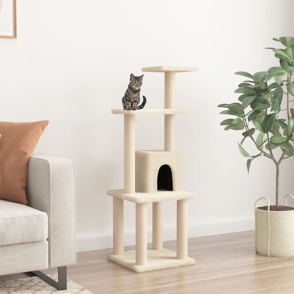 vidaXL Árvore para gatos c/ postes arranhadores sisal 105 cm cor creme