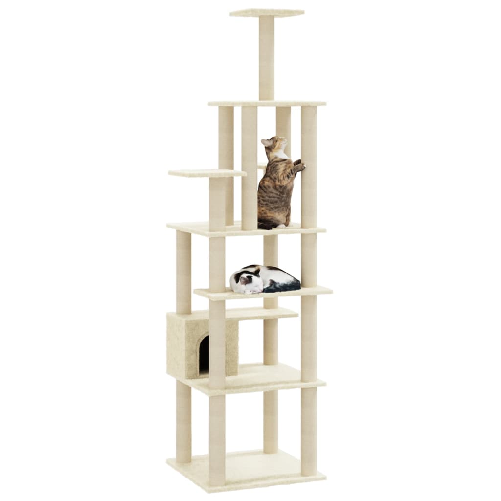 vidaXL Árvore p/ gatos c/ postes arranhadores sisal 183 cm cinza-claro