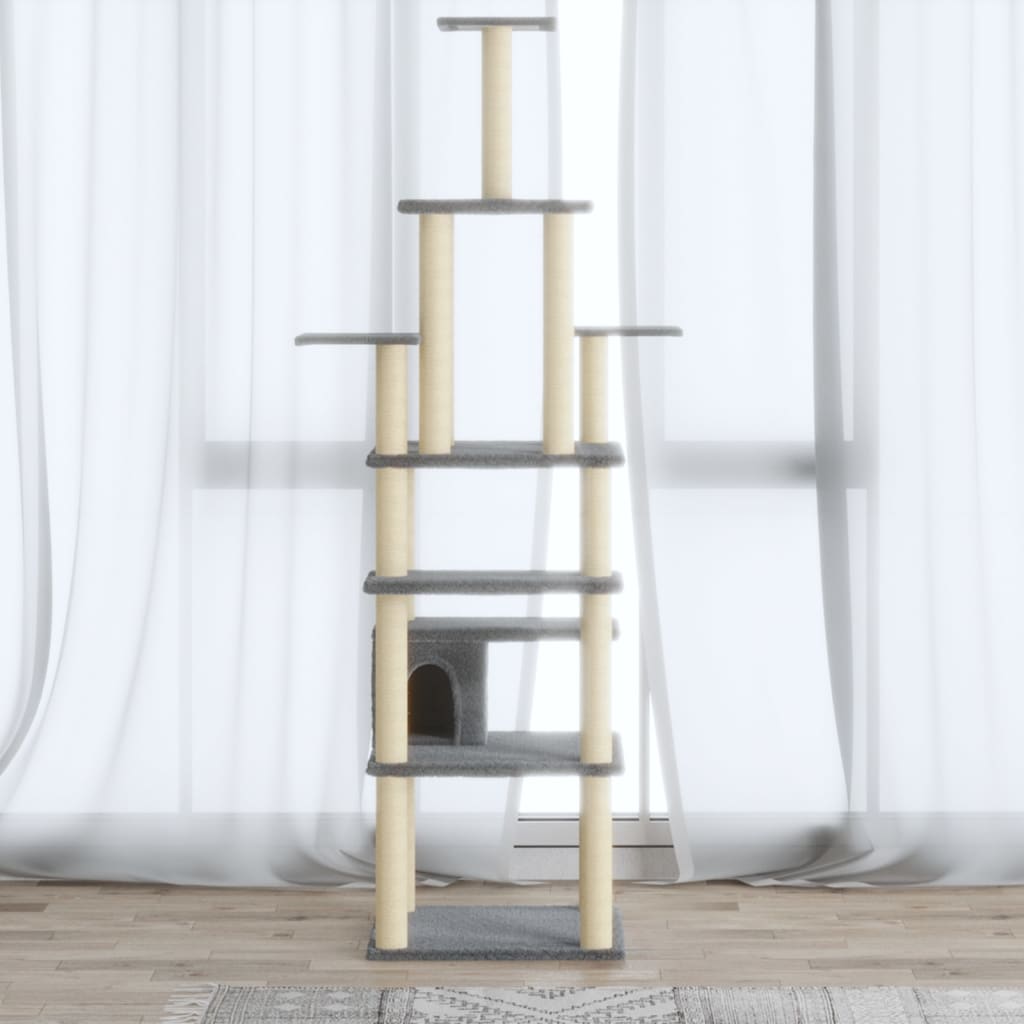 vidaXL Árvore p/ gatos c/ postes arranhadores sisal 183 cm cinza-claro