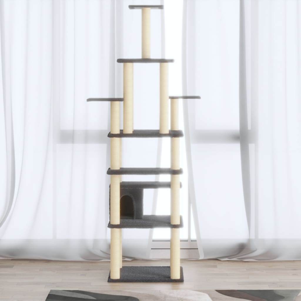 vidaXL Árvore p/ gatos c/ postes arranhadores sisal 183 cm cinza-claro