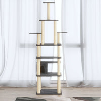 vidaXL Árvore p/ gatos c/ postes arranhadores sisal 183 cm cinza-claro