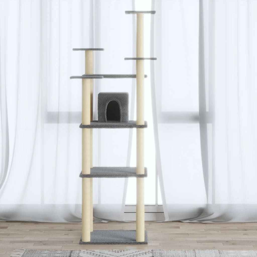 vidaXL Árvore p/ gatos c/ postes arranhadores sisal 171 cm cinza-claro