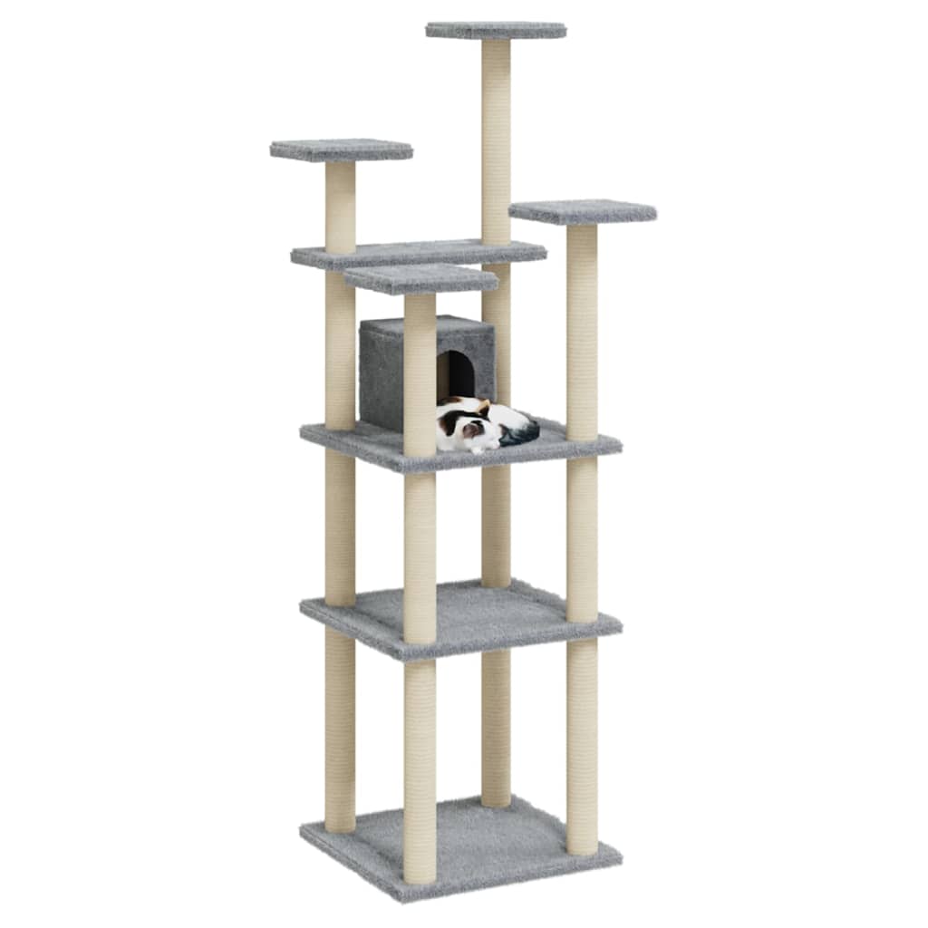 vidaXL Árvore p/ gatos c/ postes arranhadores sisal 171 cm cinza-claro