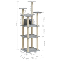 vidaXL Árvore p/ gatos c/ postes arranhadores sisal 171 cm cinza-claro