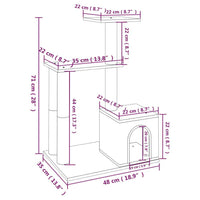vidaXL Árvore p/ gatos c/ postes arranhadores sisal 71 cm cinza-claro