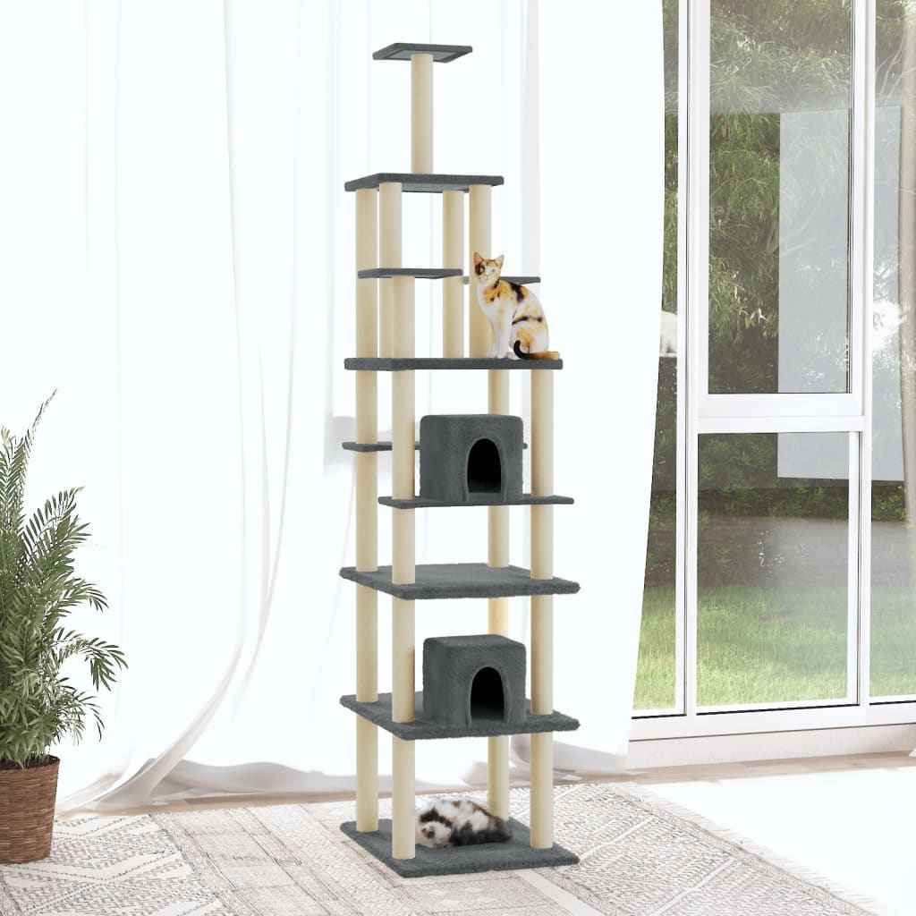 vidaXL Árvore p/ gatos c/ postes arranhadores sisal 216cm cinza-escuro