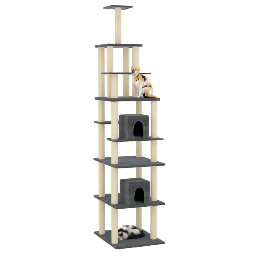 vidaXL Árvore p/ gatos c/ postes arranhadores sisal 216cm cinza-escuro