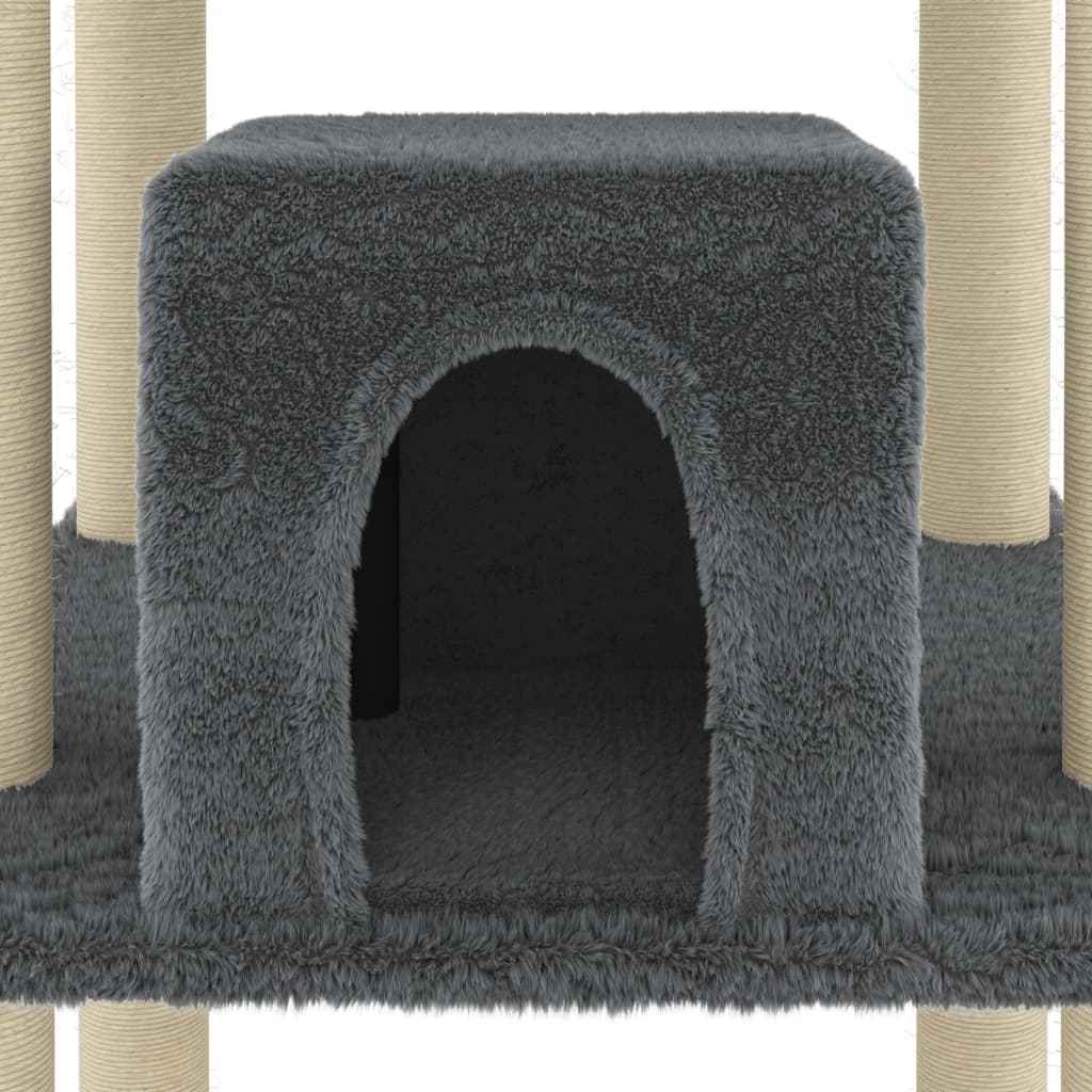 vidaXL Árvore p/ gatos c/ postes arranhadores sisal 216cm cinza-escuro