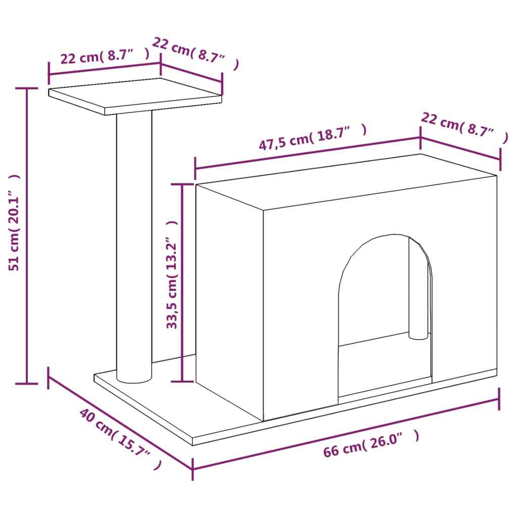 vidaXL Árvore p/ gatos c/ poste arranhador sisal 51 cm cinzento-claro