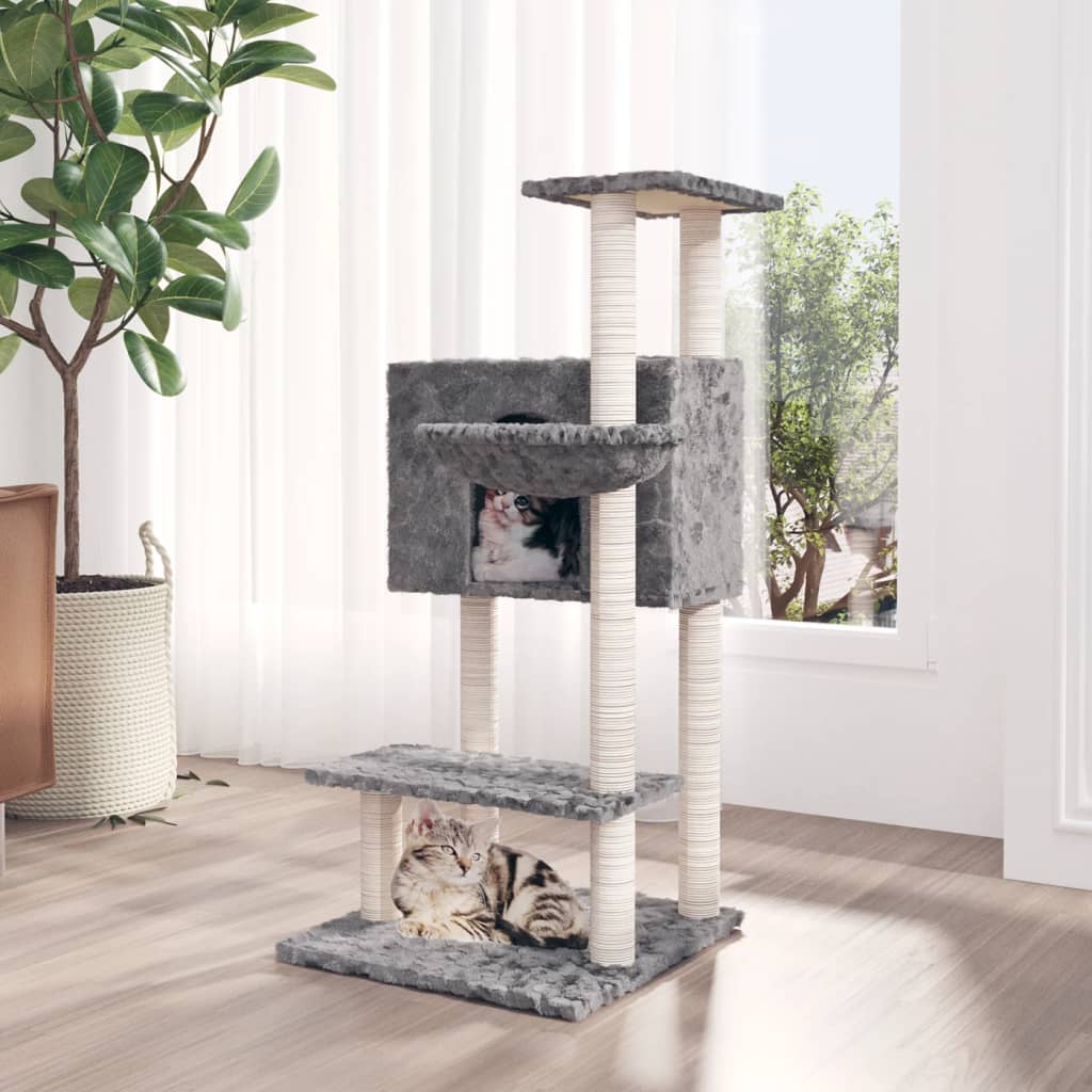 vidaXL Árvore p/ gatos c/ postes arranhadores sisal 108,5 cm cor creme