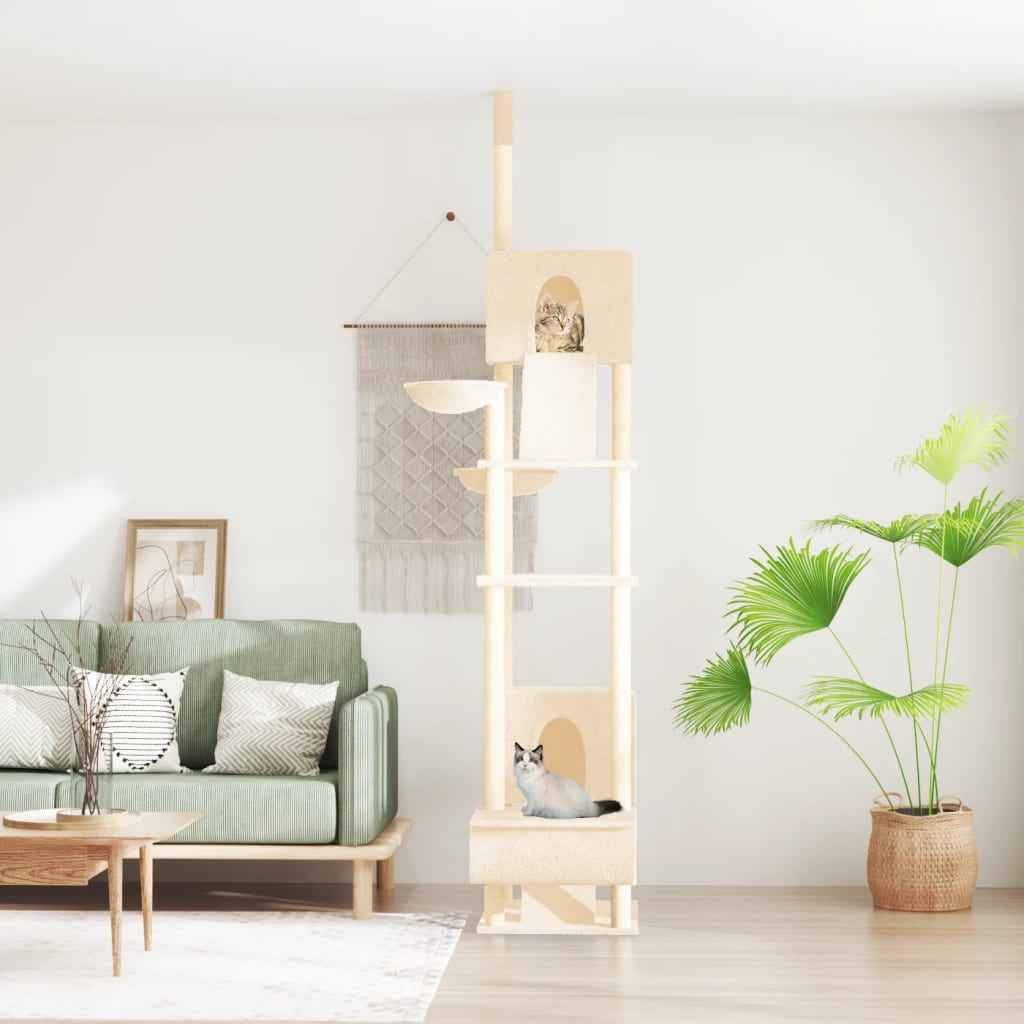 vidaXL Árvore p/ gatos altura ajustável chão ao teto 277-303 cm creme
