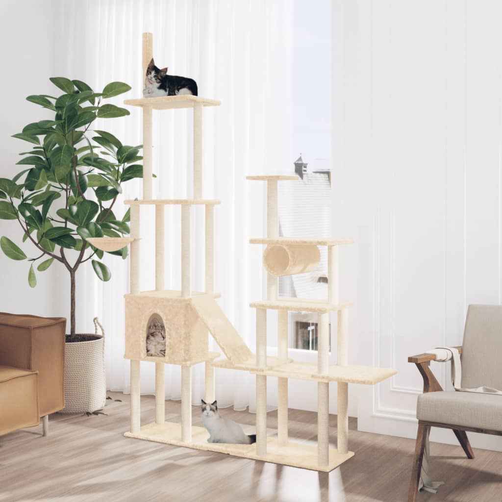 vidaXL Árvore p/ gatos c/ postes arranhadores sisal 279 cm cor creme