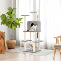 vidaXL Árvore p/ gatos c/ postes arranhadores sisal 144,5 cm cor creme