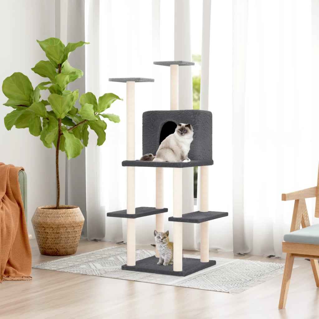 vidaXL Árvore p/ gatos c/ postes arranhadores sisal 144,5 cm cor creme