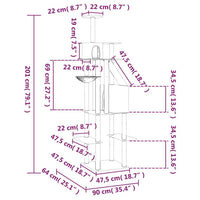 vidaXL Árvore p/ gatos c/ postes arranhadores sisal 201cm cinza-escuro