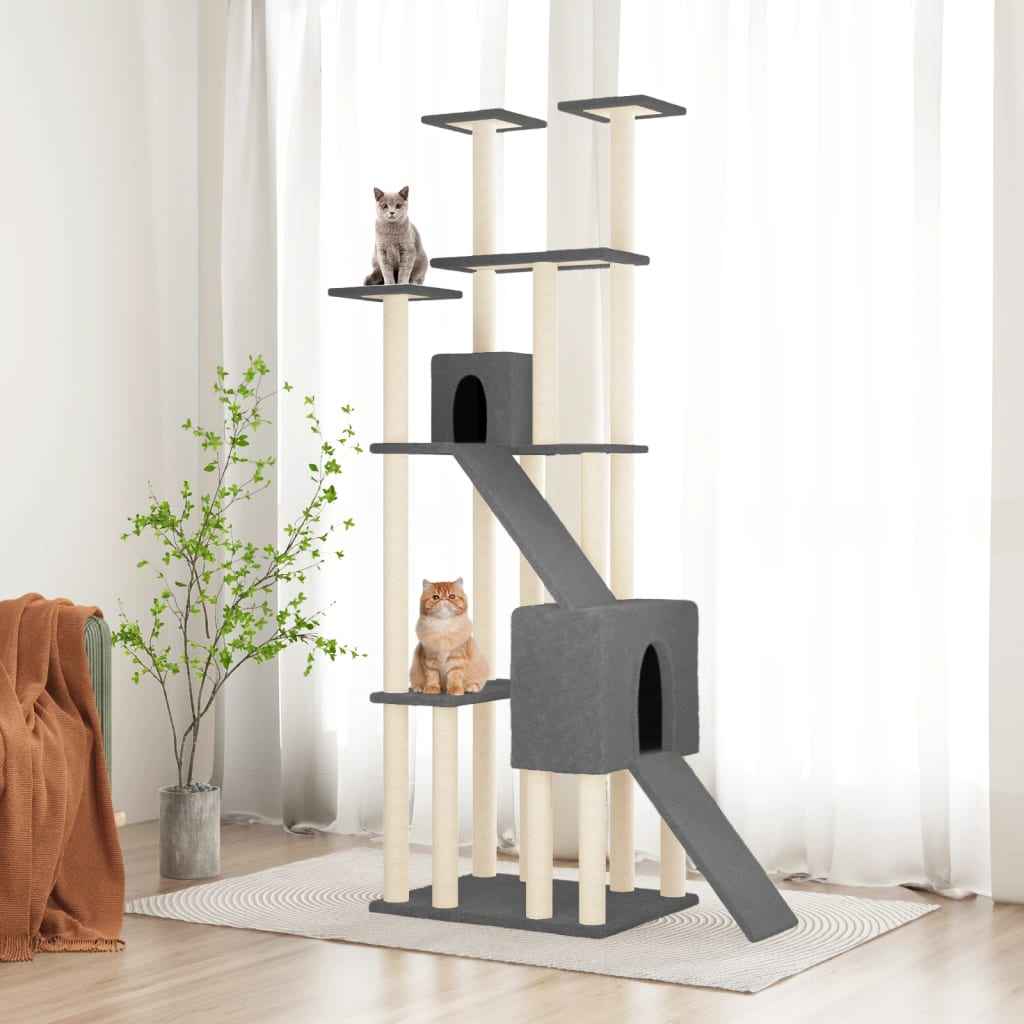 vidaXL Árvore p/ gatos c/ postes arranhadores sisal 190 cm cinza-claro