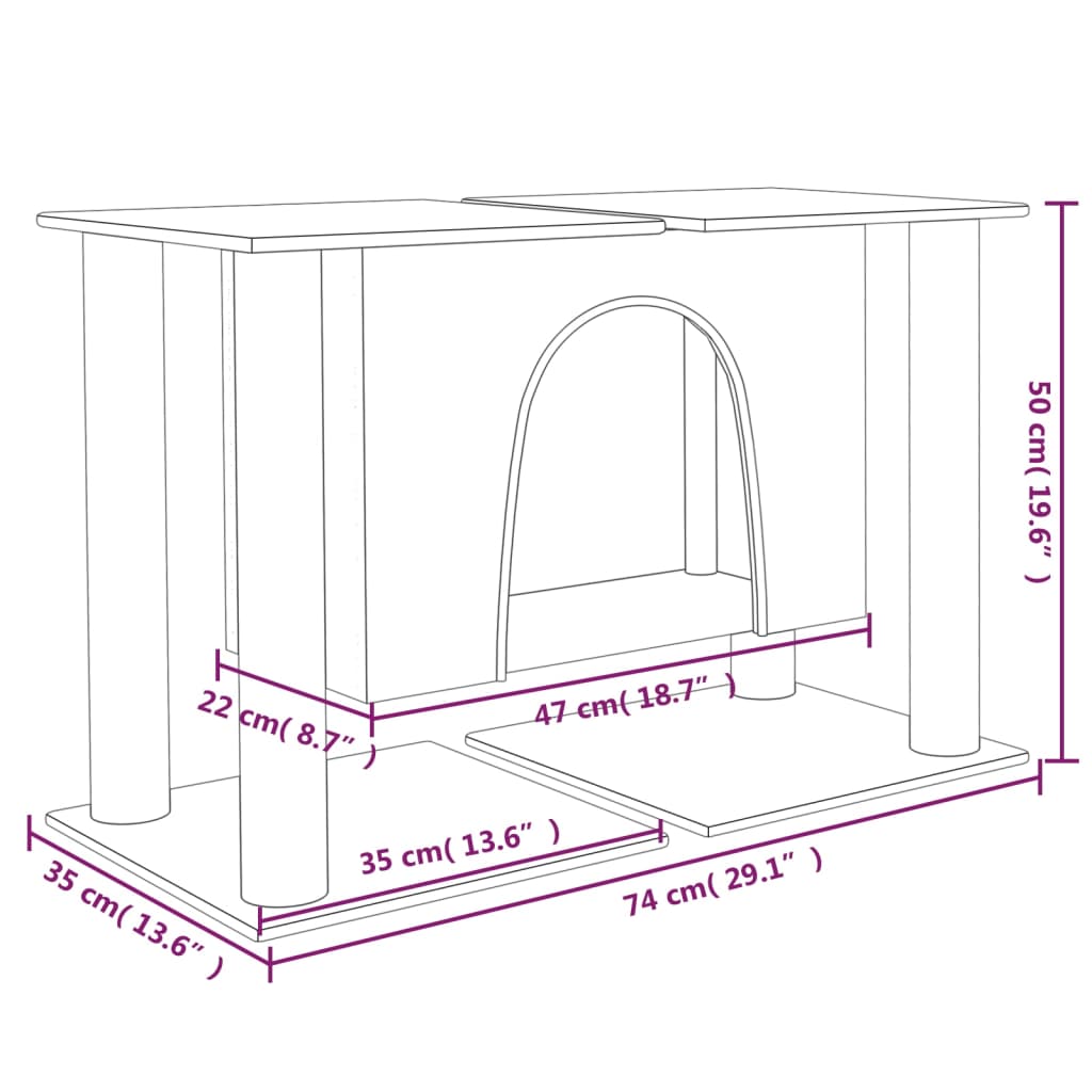 vidaXL Árvore p/ gatos c/ postes arranhadores sisal 50 cm cinza-claro