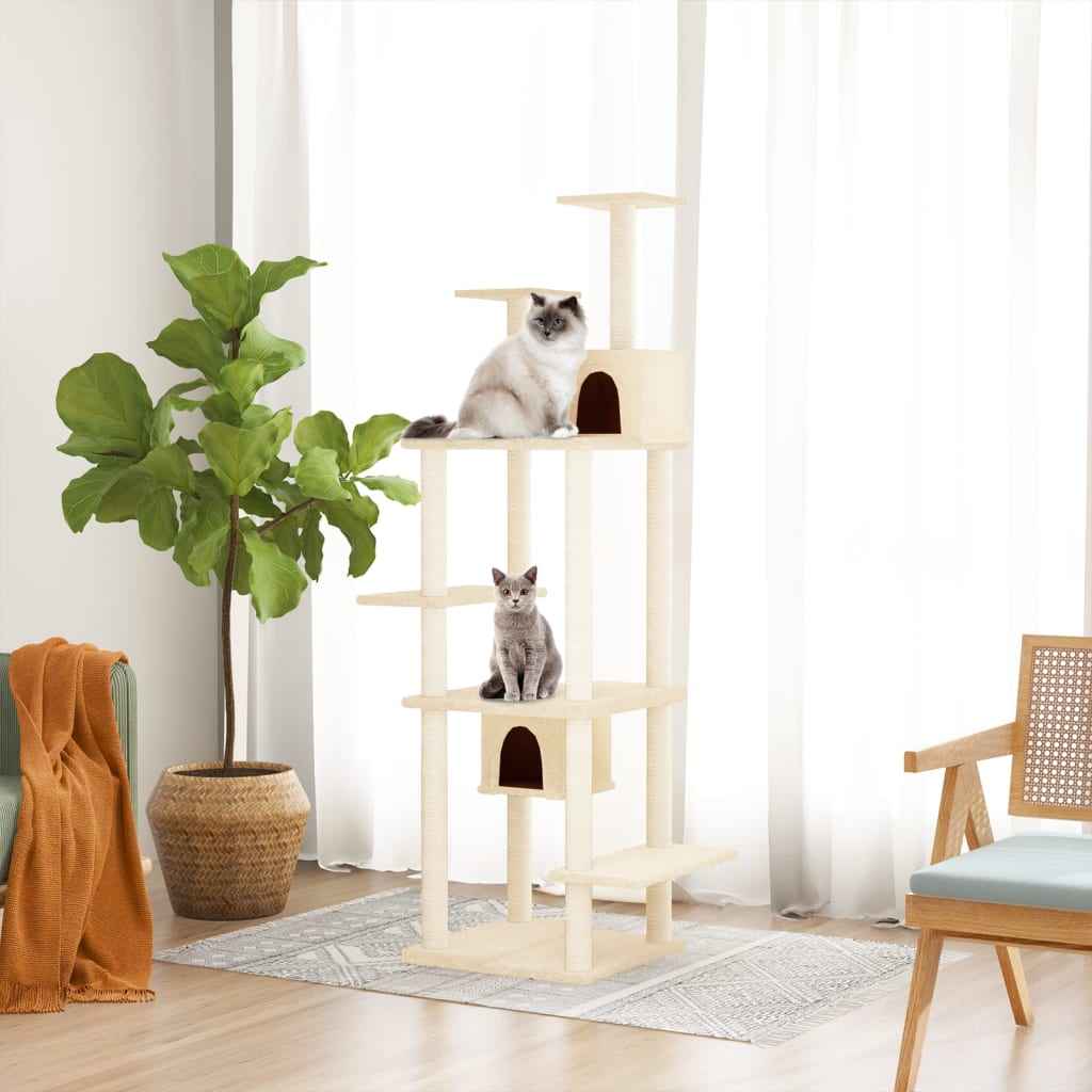 vidaXL Árvore p/ gatos c/ postes arranhadores sisal 176 cm cor creme