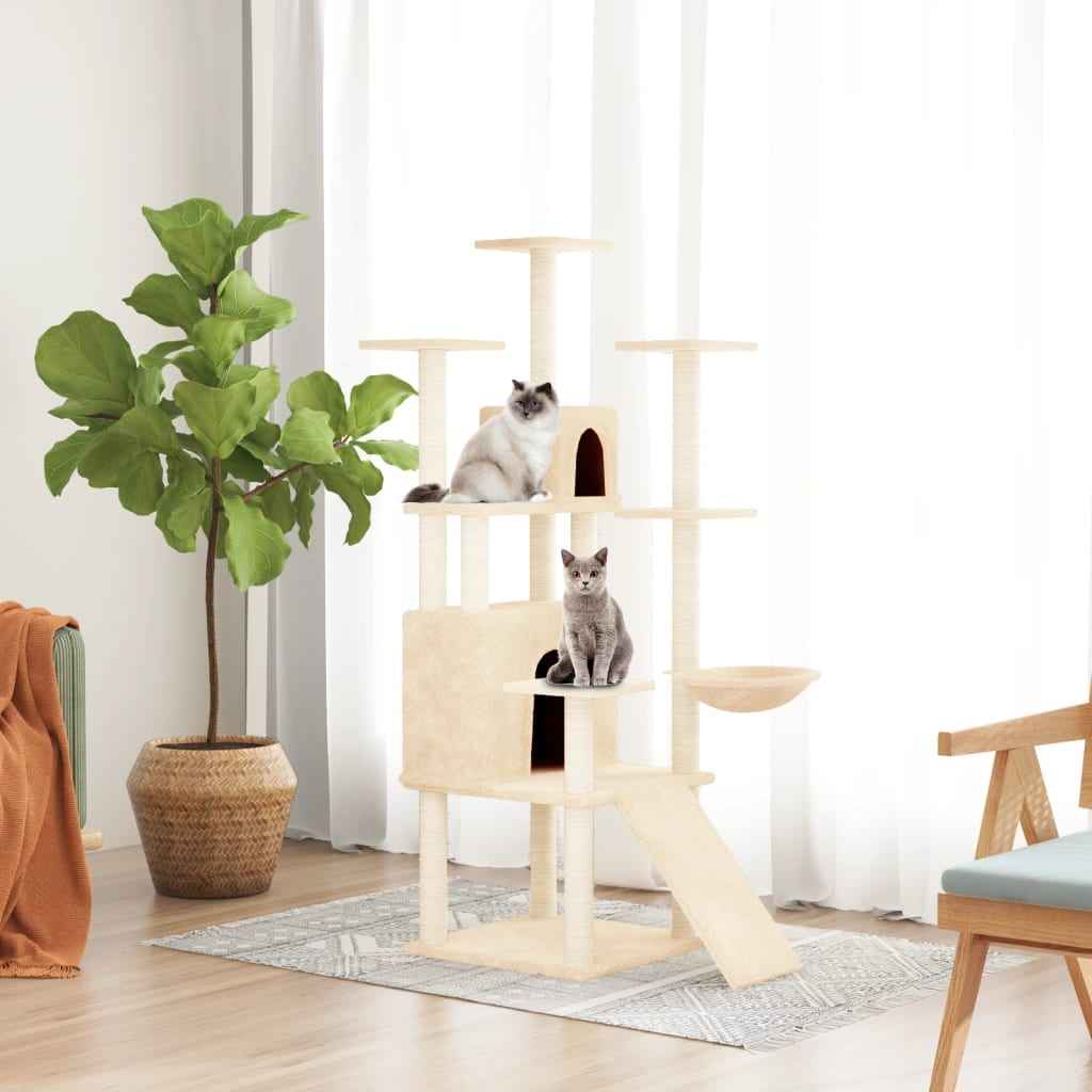 vidaXL Árvore para gatos c/ postes arranhadores sisal 154 cm cor creme