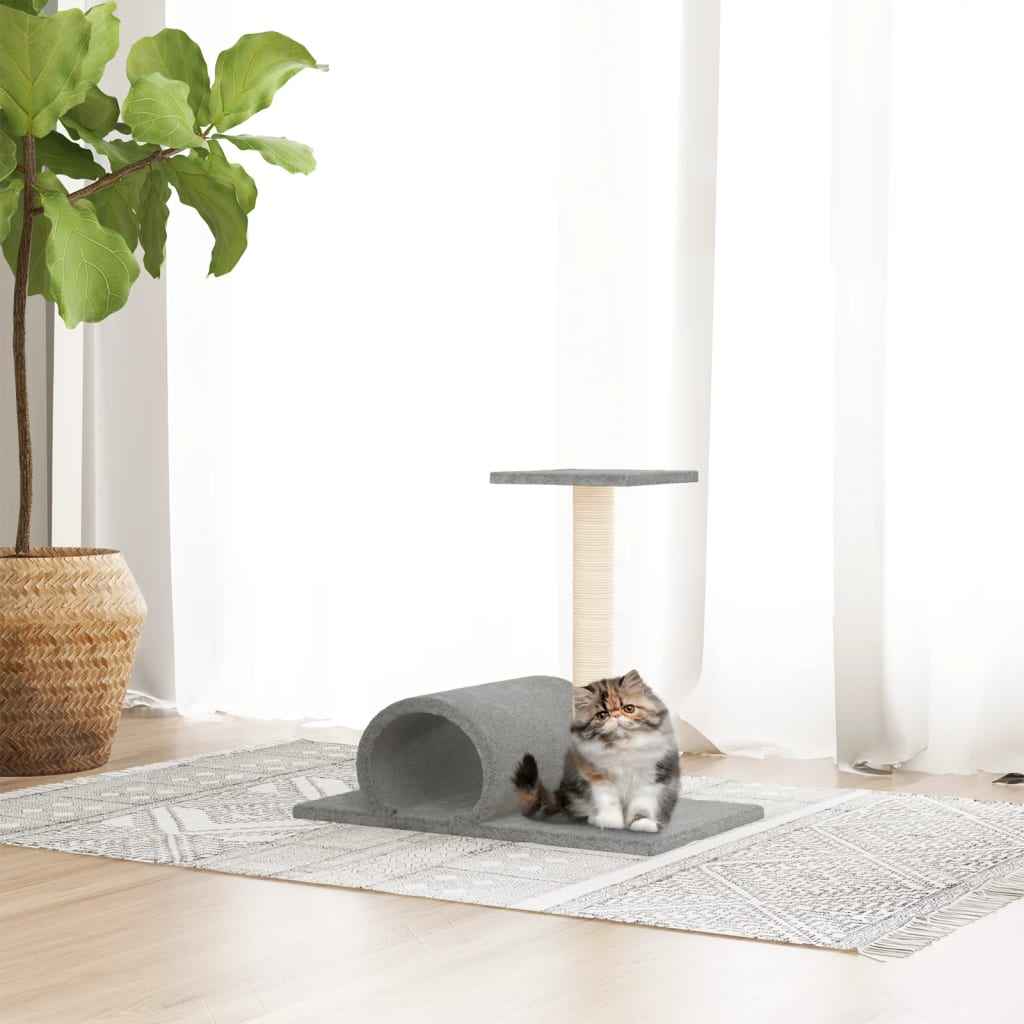 vidaXL Poste arranhador para gatos com túnel 60x34,5x50 cinza-claro