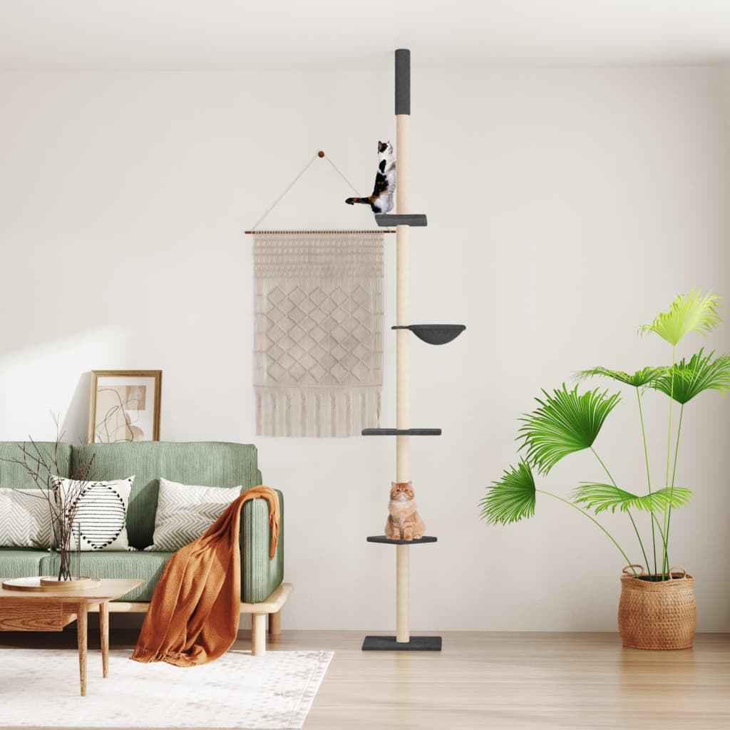 vidaXL Árvore gatos altura ajust. chão-teto 263,5-289,5cm cinza-escuro