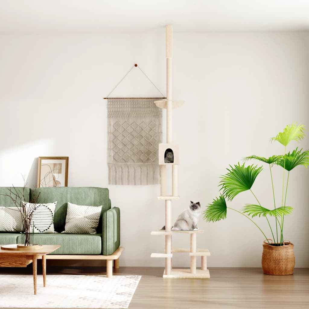 vidaXL Árvore p/ gatos altura ajustável chão-teto 268,5-294,5 cm creme