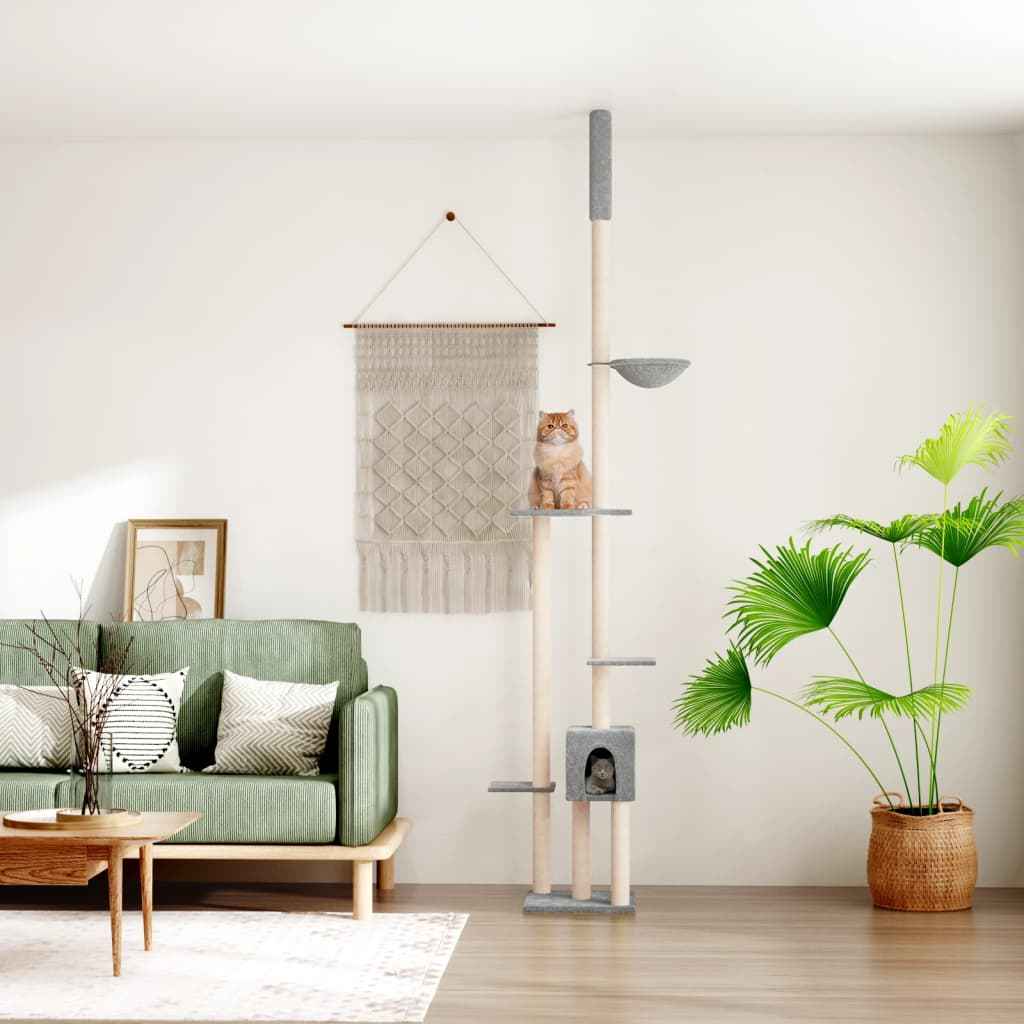 vidaXL Árvore p/ gatos altura ajustável chão-teto 258,5-284,5 cm creme