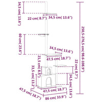 vidaXL Árvore gatos altura ajust. chão-teto 250,5-276,5cm cinza-escuro
