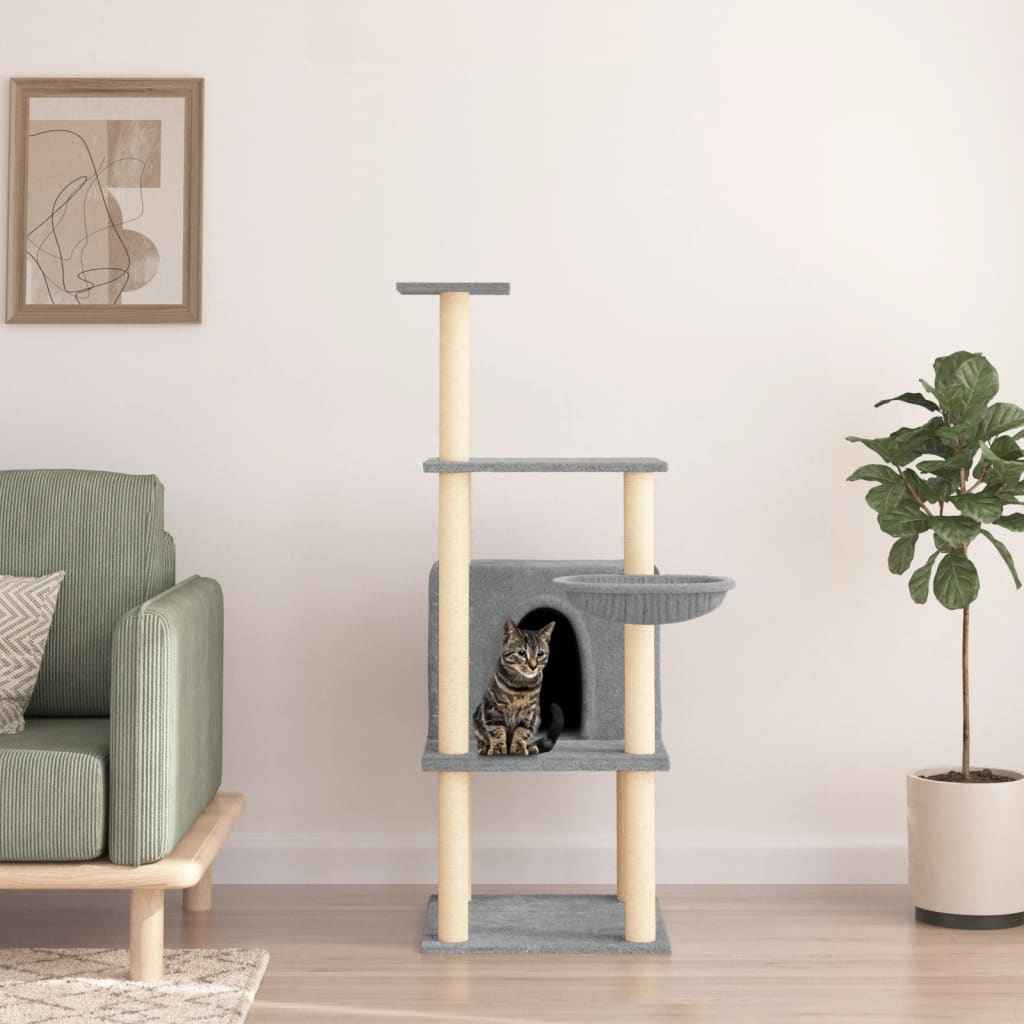 vidaXL Árvore p/ gatos c/ postes arranhadores sisal 132 cm cor creme