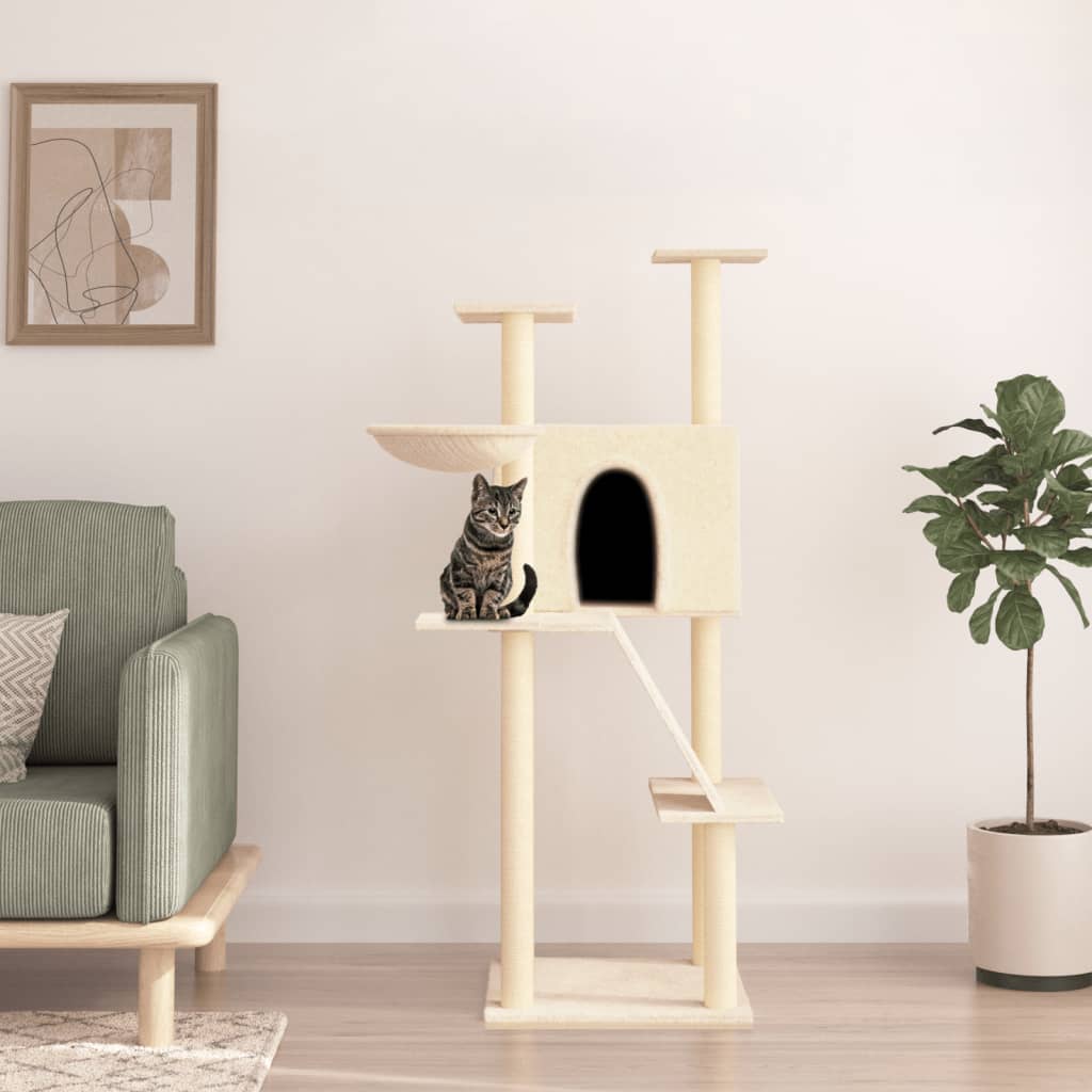 vidaXL Árvore para gatos c/ postes arranhadores sisal 143 cm cor creme