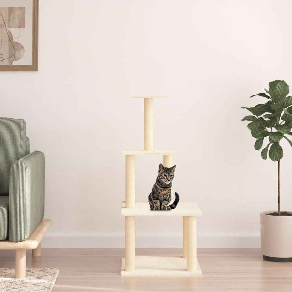 vidaXL Árvore p/ gatos c/ postes arranhadores sisal 111 cm cor creme