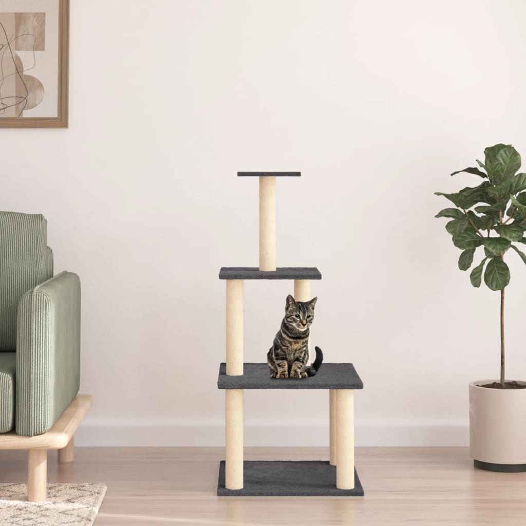 vidaXL Árvore p/ gatos c/ postes arranhadores sisal 111 cm cor creme