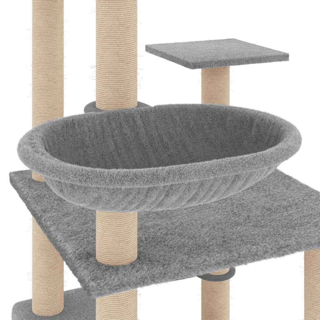 vidaXL Árvore p/ gatos c/ postes arranhadores sisal 141 cm cinza-claro