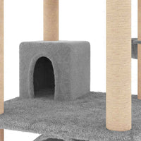vidaXL Árvore p/ gatos c/ postes arranhadores sisal 141 cm cinza-claro