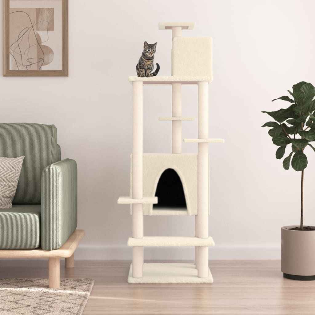 vidaXL Árvore para gatos c/ postes arranhadores sisal 154 cm cor creme