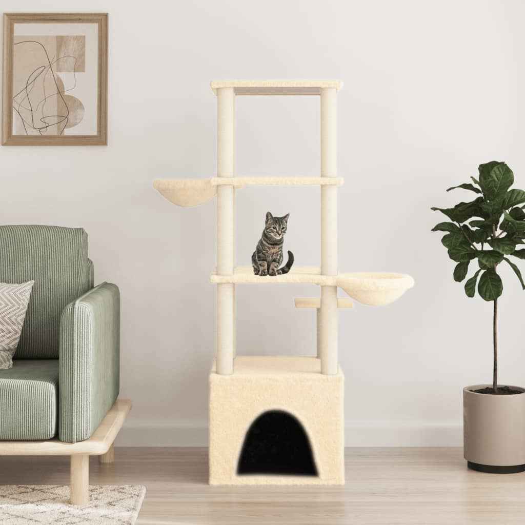 vidaXL Árvore para gatos c/ postes arranhadores sisal 147 cm cor creme