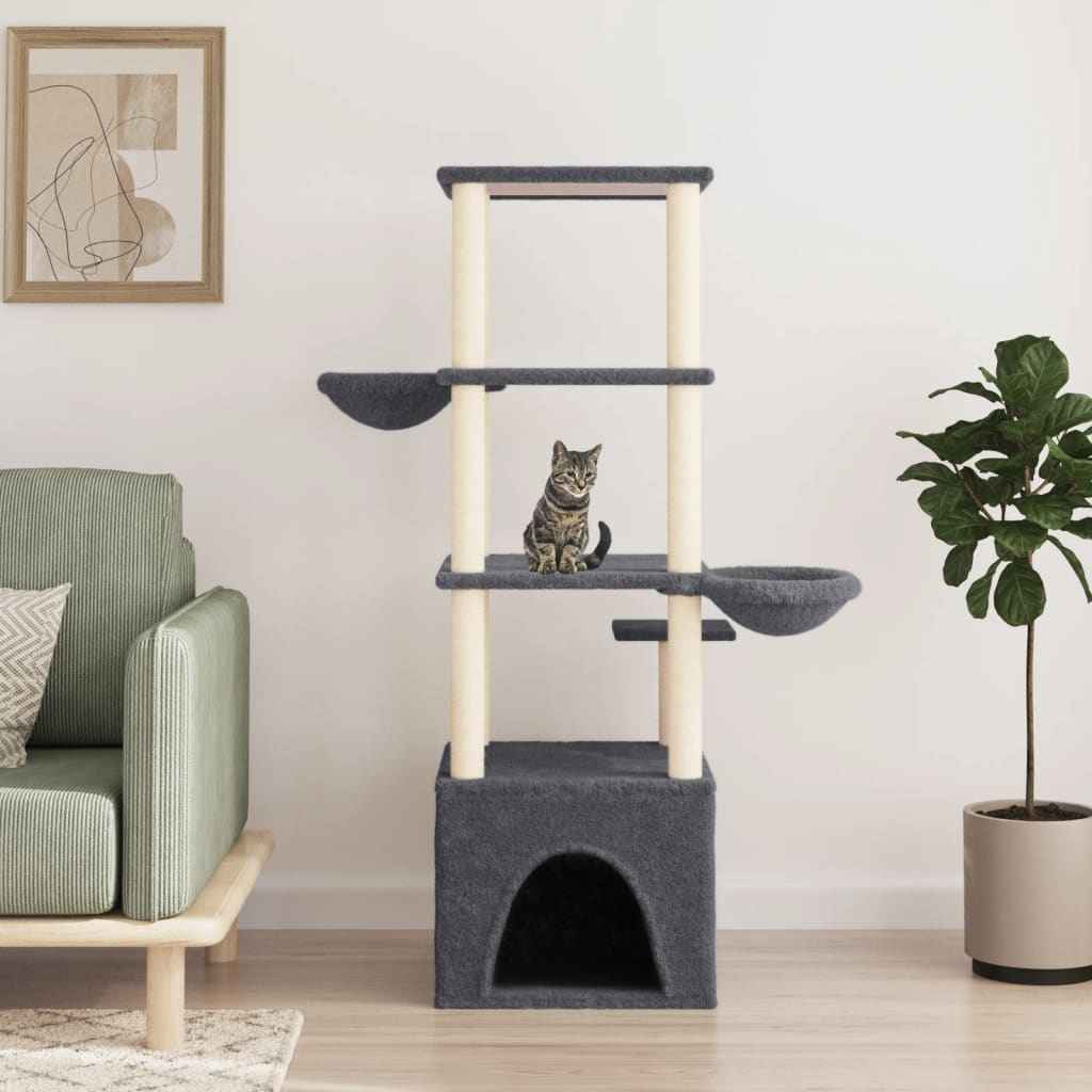 vidaXL Árvore para gatos c/ postes arranhadores sisal 147 cm cor creme