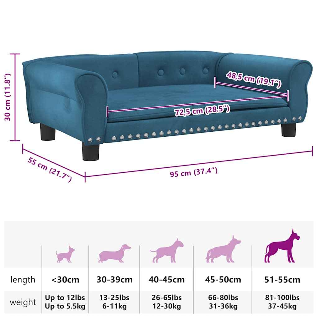 vidaXL Cama para cães 95x55x30 cm veludo azul
