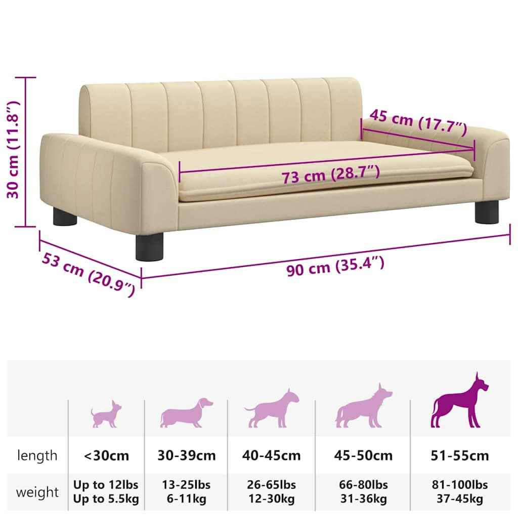 vidaXL Cama para cães 90x53x30 cm couro artificial cor creme